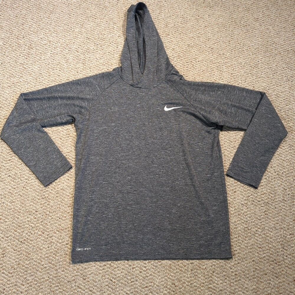 Nike Dri-FIT Shirt Swim Rash Guard Hoodie Mens Small Gray UPF 40+ Long Sleeve
